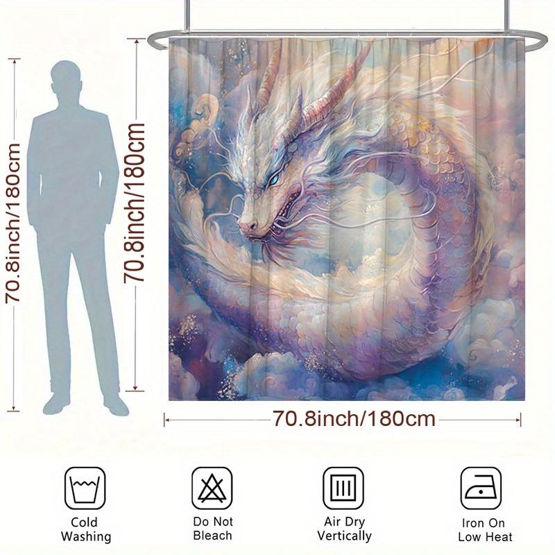 Lavender Dragon Shower Curtain - Fantasy Design, Flowing Scales & Mystical Sky, Polyester, 12 Hooks, 70.8X70.8 Inches, Washable