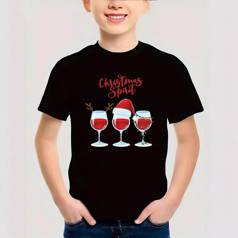 Summer Round Neck 3D Christmas Themed Printed Top Fashionable Casual Short Sleeved Children's Boy T-shirts