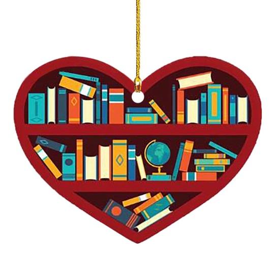 Heart Shaped Christmas Ornament Acrylic Bookshelf Xmas Tree Hanging Decorations 2D Flat Printed Book Gifts for Book Lovers