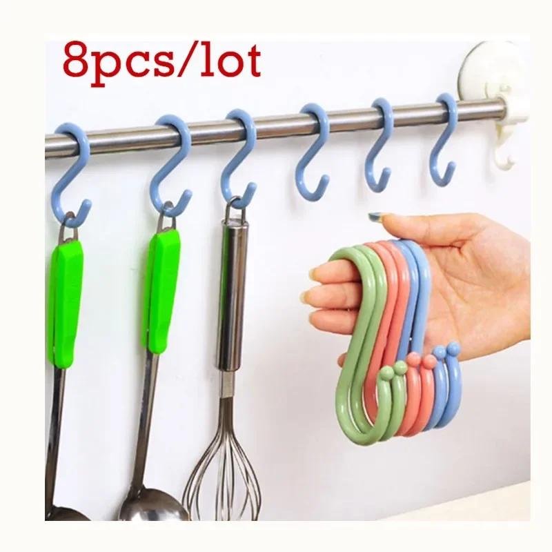 Multifunctional Plastic S-shaped Door Kitchen Hook Creative Bathroom Nail-free Wardrobe Clothes S Hook Home Small Tools