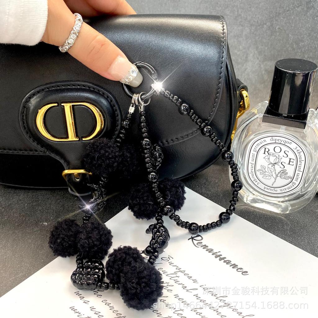 Plush Phone Chain Moon Heart Pom-Pom Phone Strap Autumn Winter New Double Chain Pendant Bag Chain with Spacer