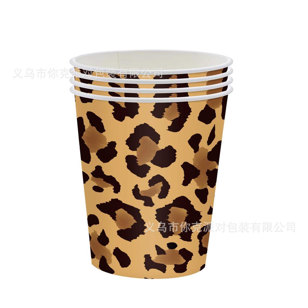 Chic Leopard Print Disposable Paper Tableware Set Birthday Party Plates Cups Napkins Decor