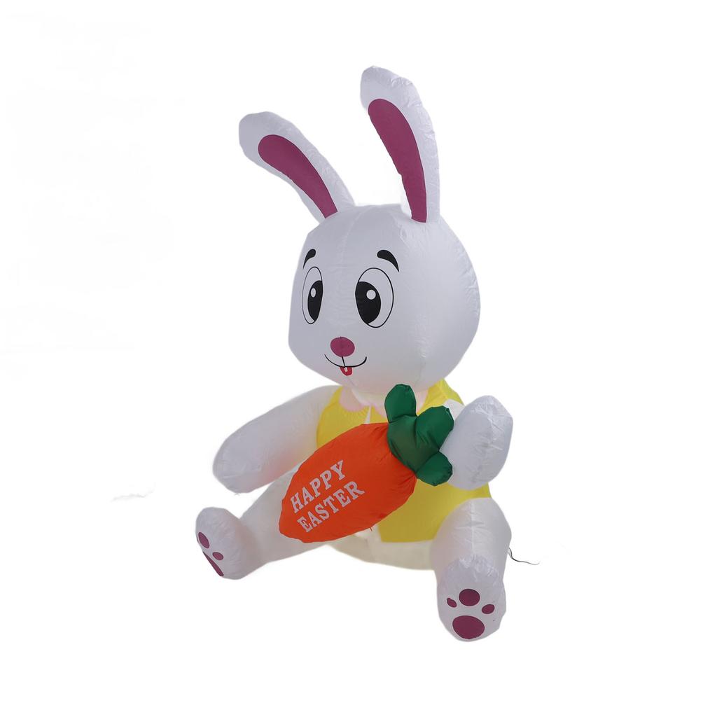 59.8in Inflatable Happy Easter Bunny Decoration Inflatable Rabbit Sitting Holding Carrot with LED Li