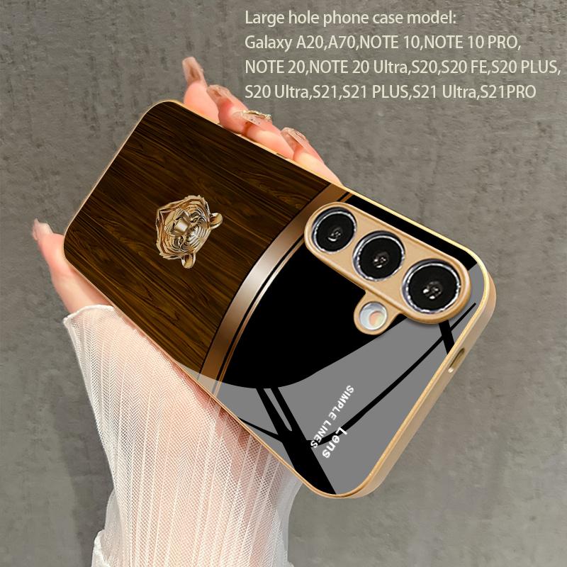 Gold Tiger Relief Pattern 2D Phone Case for Samsung S26 S25 S24 S23 S22 S21 S20 A56 A36 A16 - Golden Glass Protective Cover