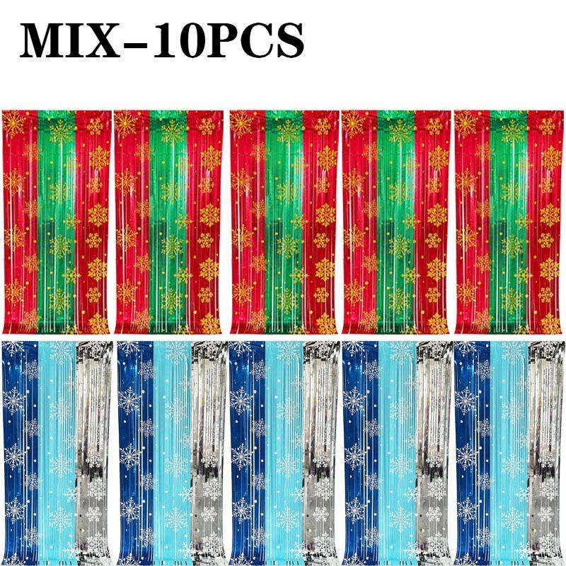 1-10PC Snowflake Tinsel Curtain Christmas Eve Party Decoration Metallic Foil FringeBackdrop for BirthdayWeddingPhotography Props