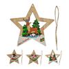 1/4 Stück Weihnachtsschmuck Holz Sternförmiger Anhänger Set mit Rentier Weihnachtsmann Schneemann Elch Mustern Hängende Dekoration