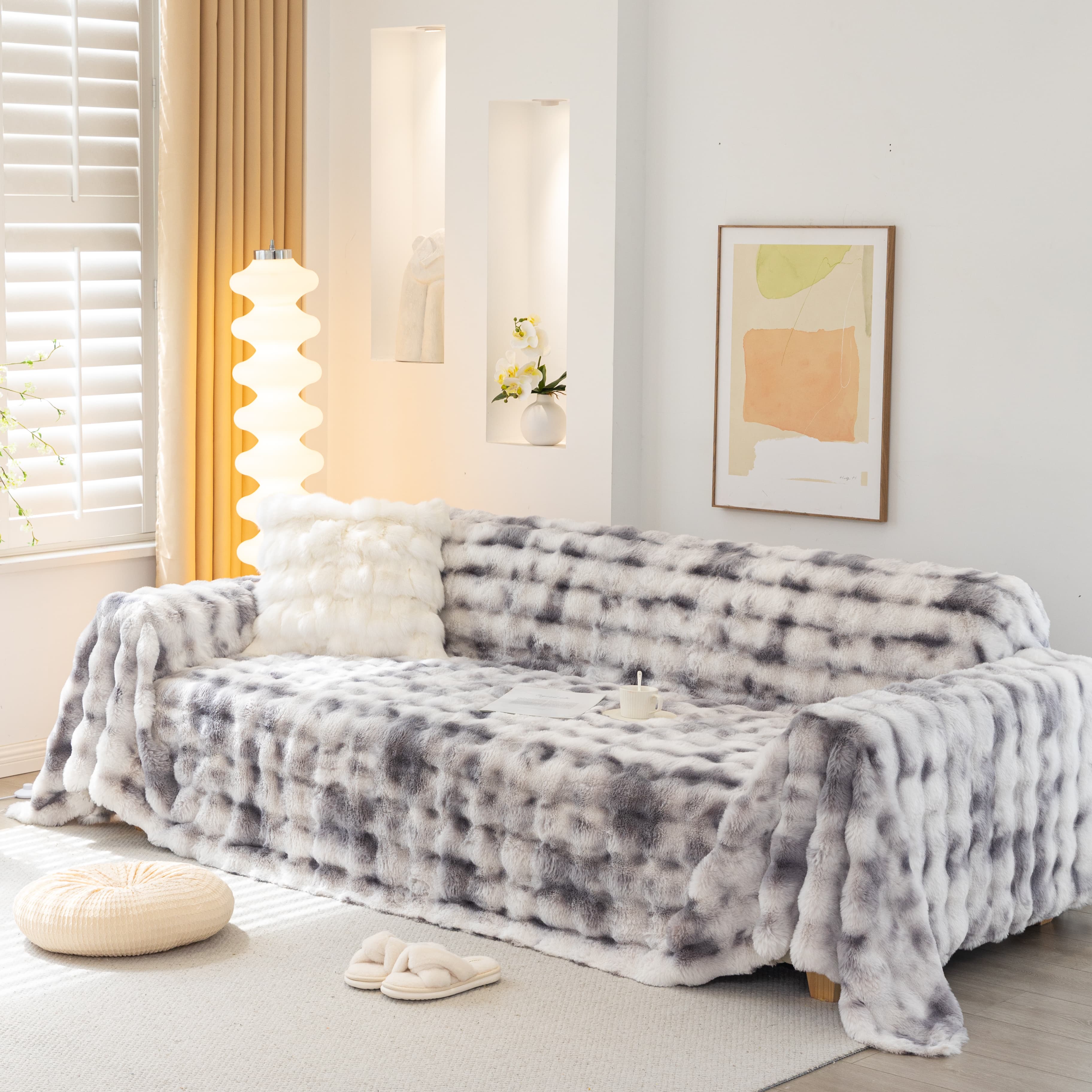 

1 шт., цветное пузырчатое имитация меха кролика, плюшевое полотенце для дивана, подходит для гостиной и спальни, утолщает теплое одеяло 188x260