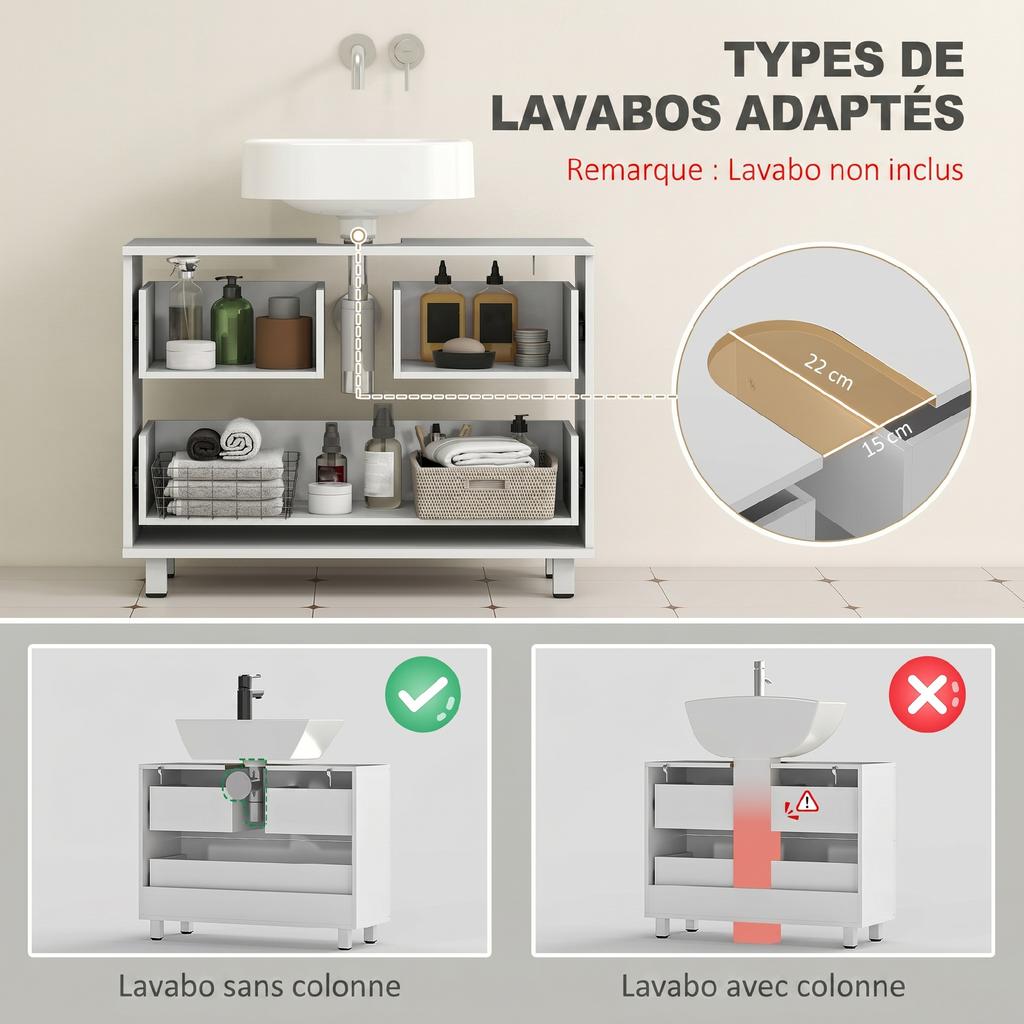 Bathroom Under-Sink Cabinet, 2 Drawers, 80 x 30 x 60 cm, White