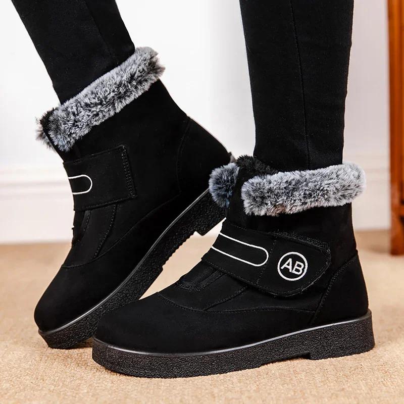 Faux Fur Platform Winter Snow Boots Women Thicken Plush Warm Cotton Padded Shoes Woman Plus Size 44 Thick Sole Ankle Boots Mujer