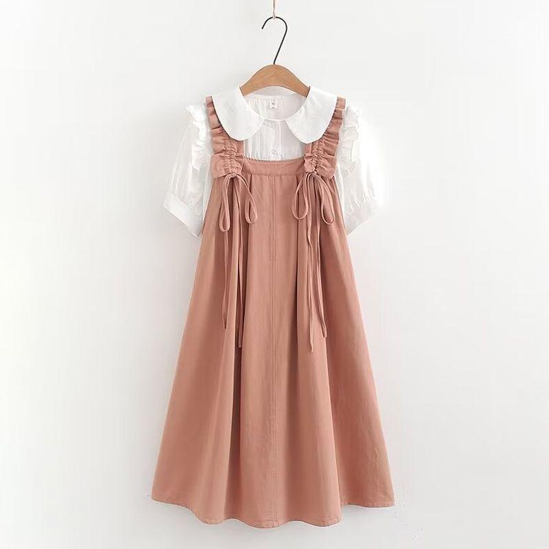 

Платье для ученицы средней школы 2024 Лето Новое поступление Ученица старшей школы Стиль преппи Свободное Молодежное Мори стиль Юбка на подтяжках Pink Two-piece set S 40.00 kg-47.50 kg