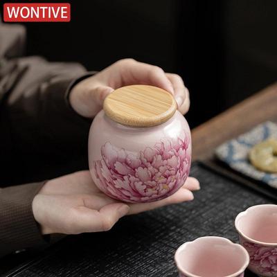 Rosa Ru Brennofen Pfingstrose Teebehälter Haushalt Keramik Versiegelt Bonbonglas Tragbare Keramik Nuss Kaffeebohne Aufbewahrungsbox Heim Schmuckschatulle