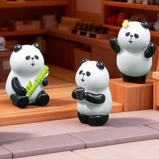 4 Pcs Mini Panda Figurine Miniature Cartoon Panda Sculpture Cute Tiny Resin Animal Statue for Shelf Fairy Garden Decor Funny Gift for Panda Lovers
