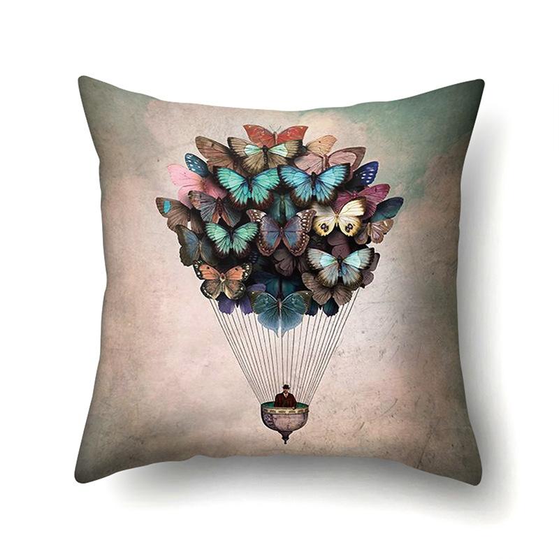 Polyester Pillowcase Peach Leather Velvet Decoration Printed Butterfly Pillowcase Waist Cushion Cover Car Cushion Head Cushion Cover