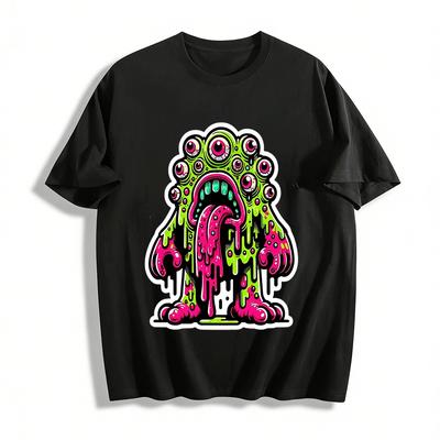 Goofy Multi-eyed Slime Monster Graphic Casual T-shirt Pure Cotton T-shirt