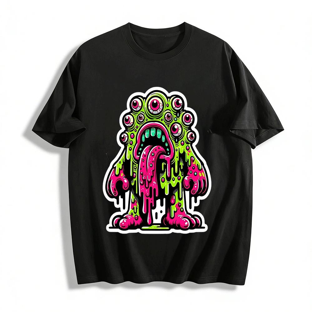 Goofy Multi-eyed Slime Monster Graphic Casual T-shirt Pure cotton T-shirt XXS