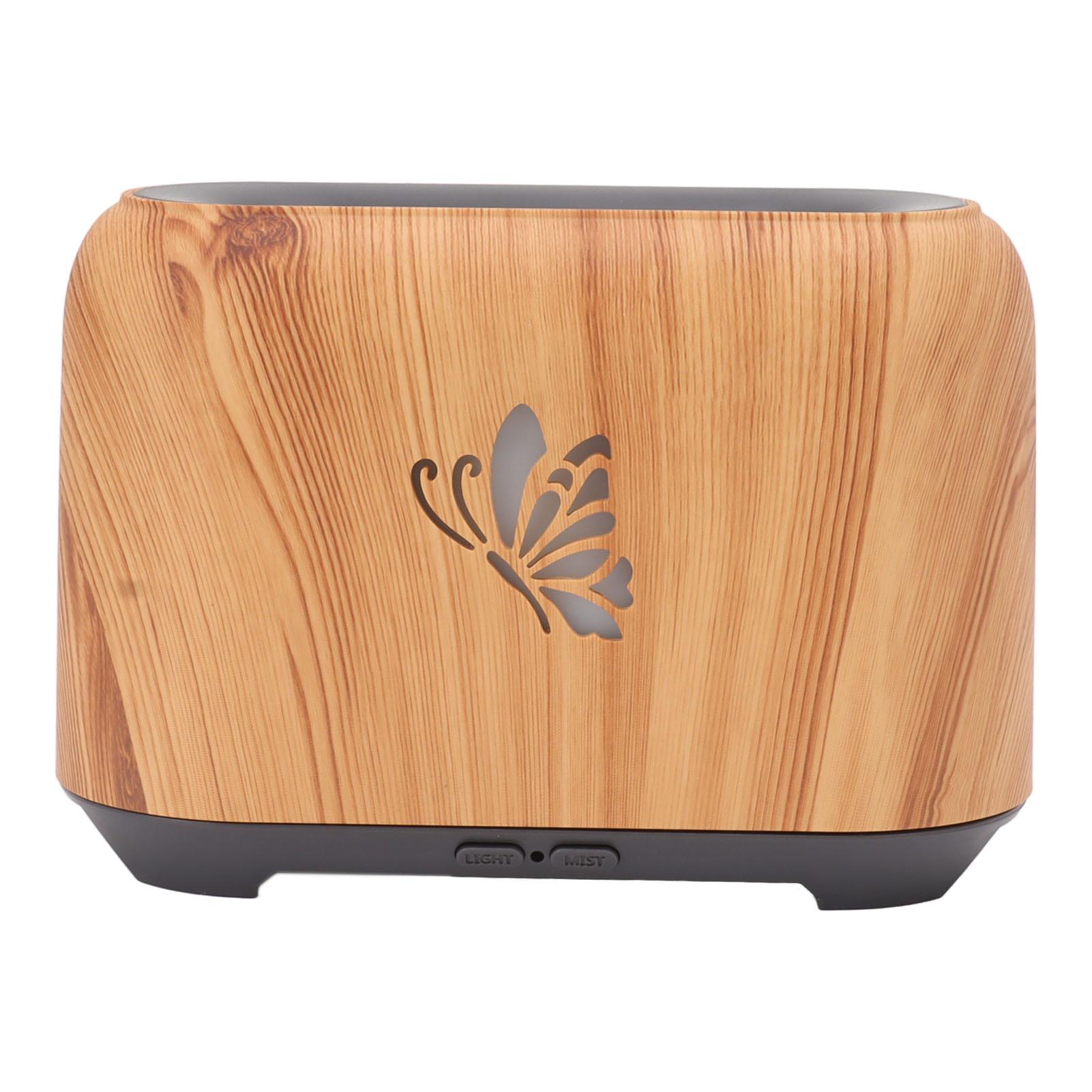 

150ml Flame Diffuser Humidifier Prevents Dryness Silent Operation Wood Grain Humidifier with 7 Color Lights for Bedroom Light Wood Grain