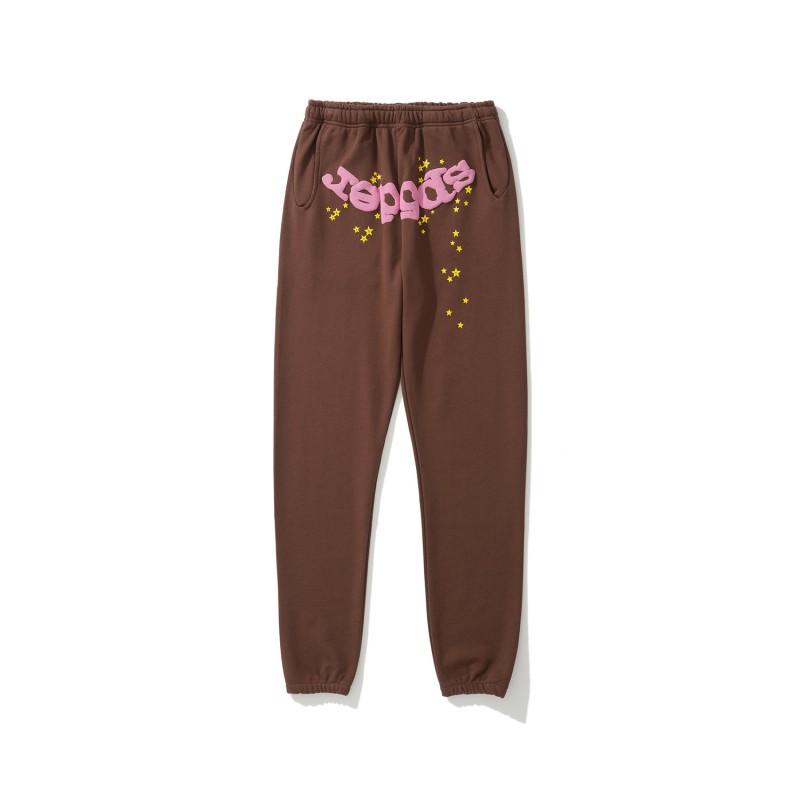 Sp5der 555555 Hoodie Sweatpants Set Rhinestone Spider Web Letter Print Casual Streetwear Youth