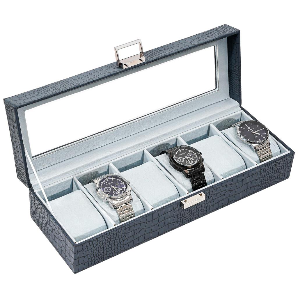 ProCase Watch Box for 6 Slot Watch Watch Storage Watch Holder Organizer for Watch Display Case with Glass Lid Men, Men's Case, Men,