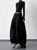 2025 Autumn/Winter Black Drawstring Women's Wide-Leg Drape Pants - Casual Loose Fit Dance Sweatpants
