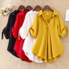 Women's Summer Loose Waist Mid-length Chiffon Shirt Short-sleeved Thin Temperament Commuter Blouse