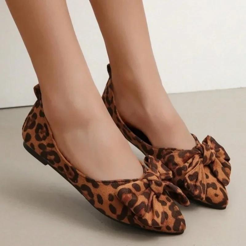 Women Flats Leopard Shoes New Butterfly-knot Soft Sole Loafers Large Size Comfortable Outdoor Sneakers Women Zapatos De Mujer