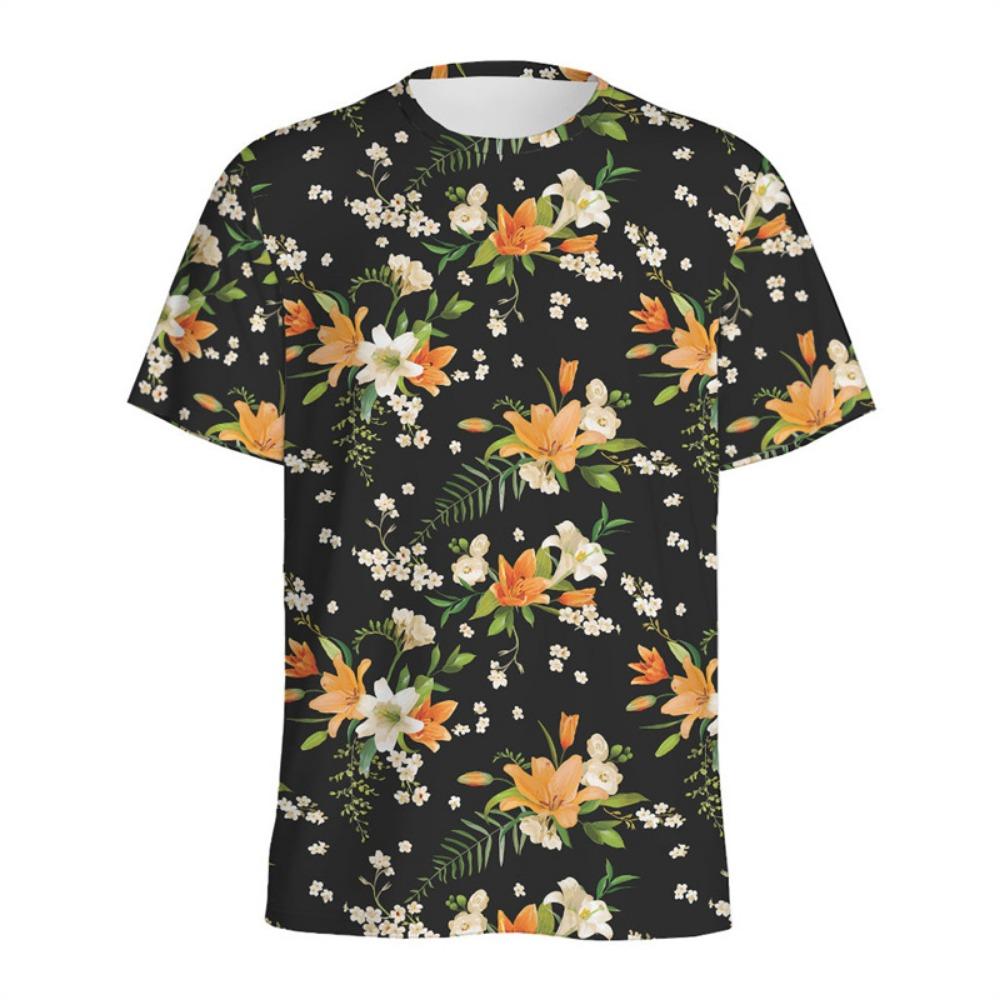 Lily Floral Graphic T Shirts 3D Printed Flower T-shirt For Men Summer Street Short Sleeve Tops Women Kids Round Neck Tee Shirt