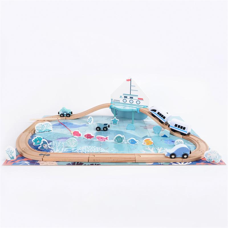 

Baby Wooden Ocean Train Track Compatible Urban Transportation Assembled Slide Fun Puzzle Building block Toy car