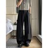 Men Double Belt Pleated Straight Micro Flared Loose Casual Dress Pants
