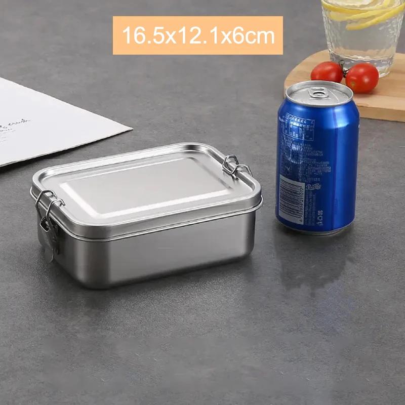 304 Stainless Steel Bento Box With Lockable Clip Metal Portable Food Storage Boxes Multiple Sizes For Home Use Fresh-keeping Box