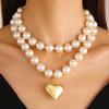 Exaggerated Heart Pearl Necklace with Irregular Hollow Design for Women