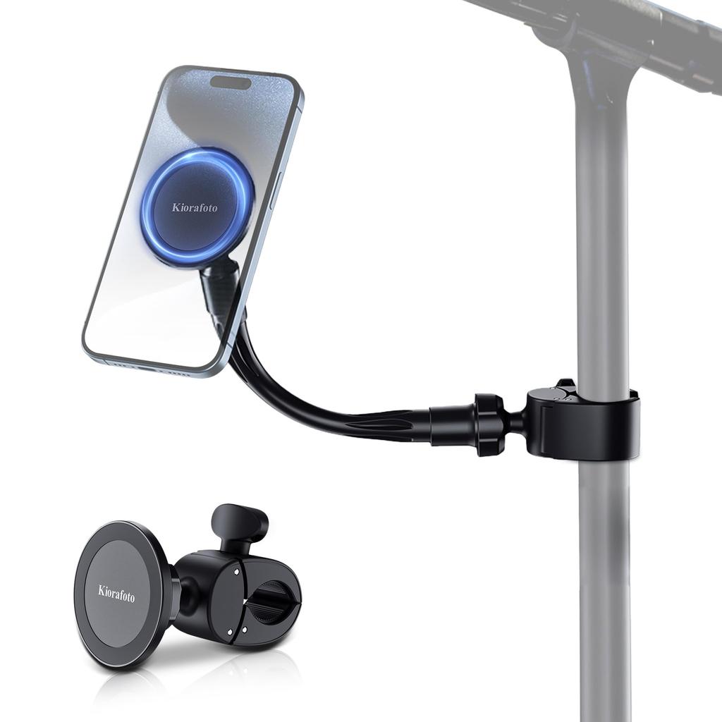 Magnetic Music Stand Phone Holder with Fitness Bike Clip, Smartphone Arm Stand with 360° Rotation, Compatible with iPhone 15, 14, 13, 12, Pro, Max,