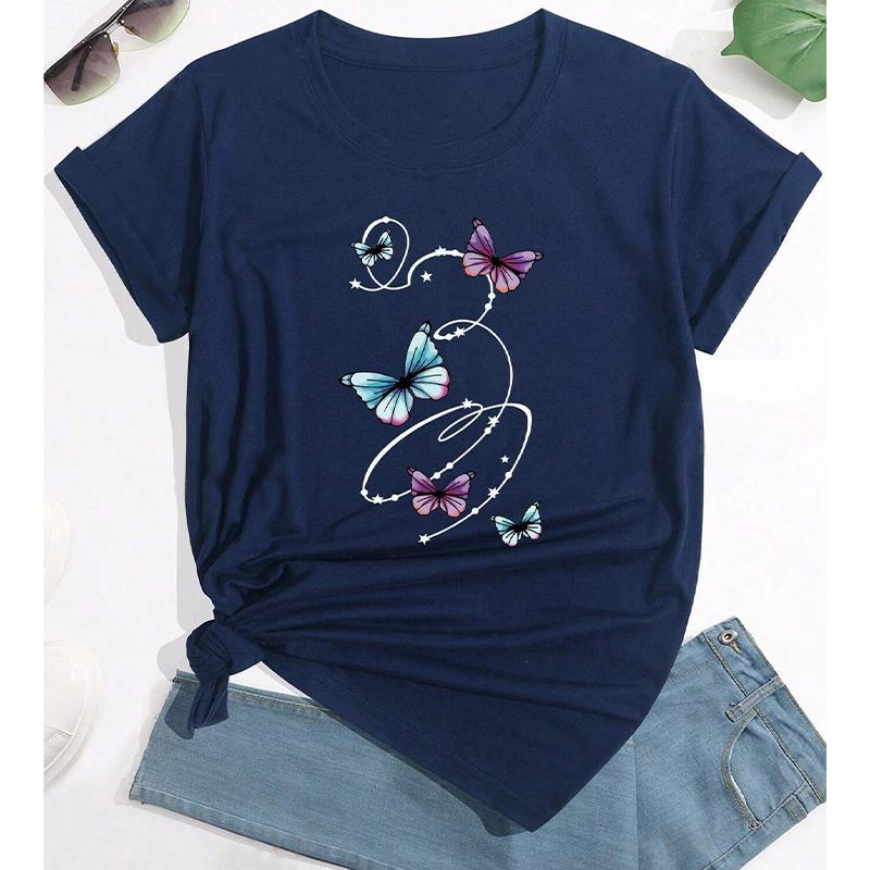 Móda Ženy Tričko Zvířecí Butterfly Potisk Legrační Ležérní Tričko s krátkým rukávem do O Tričko Letní Dámské Tričko