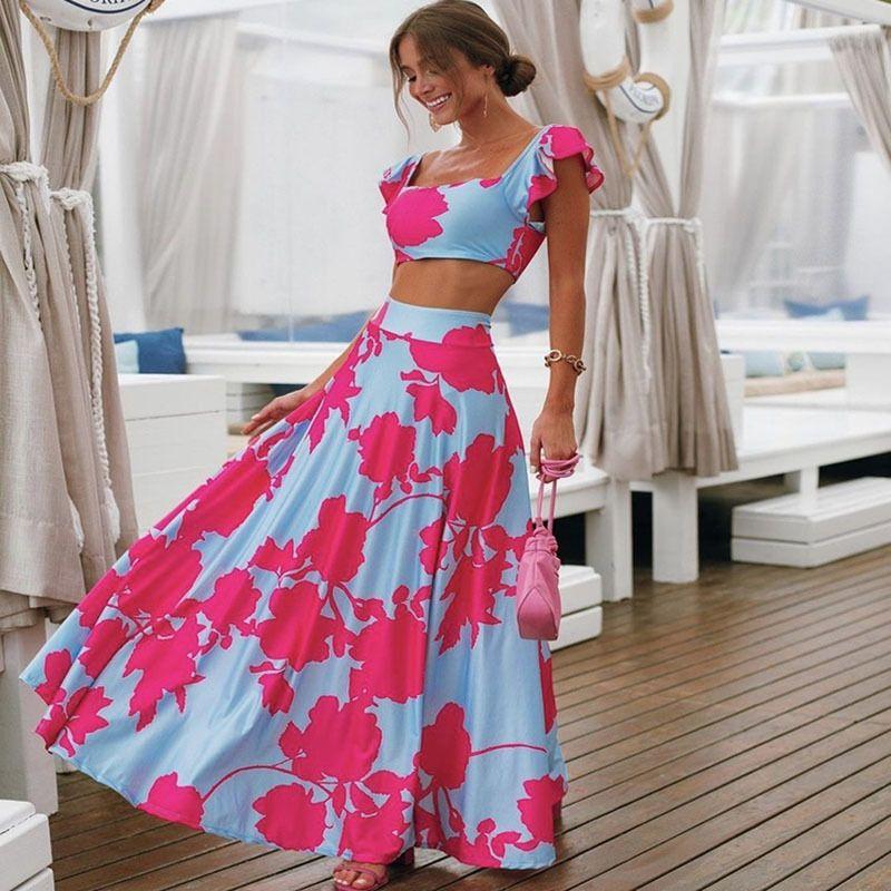 European and American Fashionable Digital Printed off-Shoulder Dress