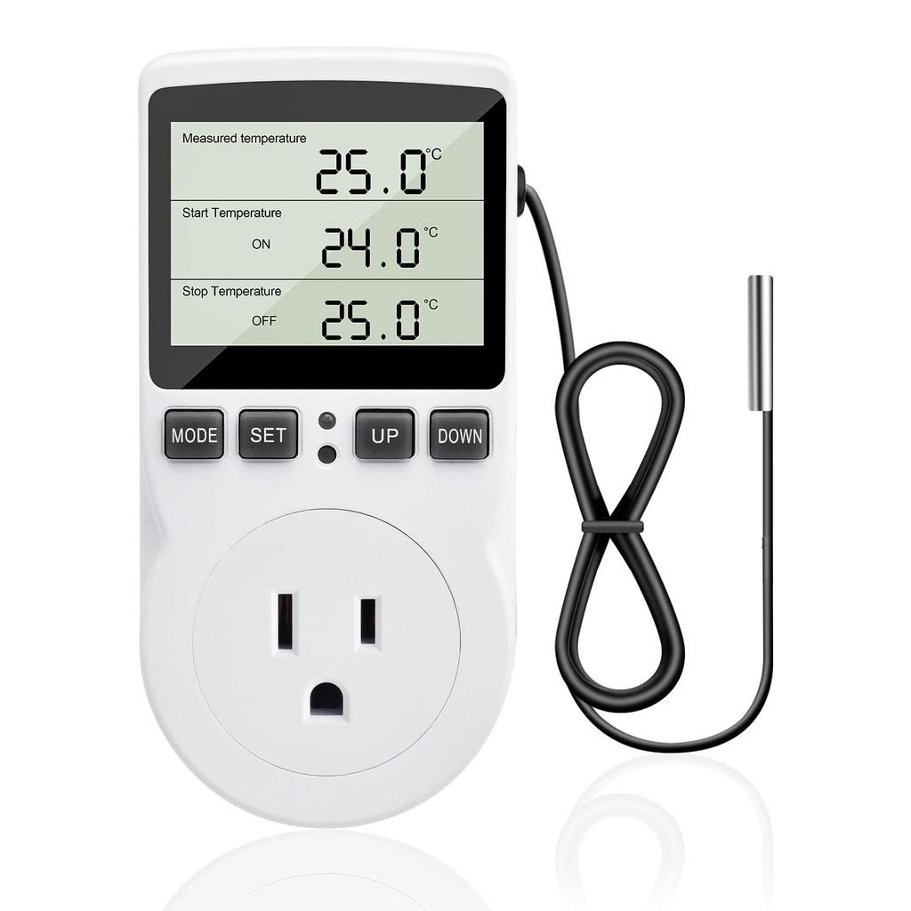 DiyStudio Digital Programmerbar Termostat for Akvarium Digital Temperaturkontrollbryter med Nedtelling for Reptil Frø- og Inntakstemperatur