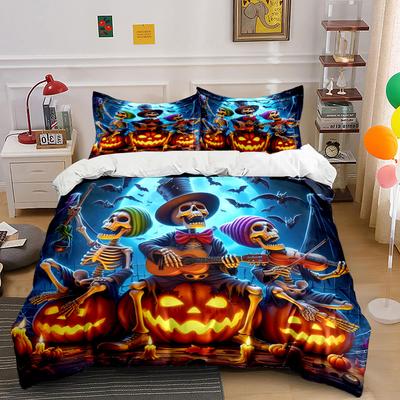Halloween Skeleton Band Decorations Set Soft Comfortable Duvet Cover Bedding Set Included 1*Duvet Cover & 2*Pillowcases, Gift