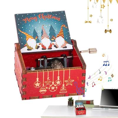 New Wooden Hand Crank Music Box Classical Carved Merry Christmas Theme Music Box Halloween Christmas New Year Birthday Gifts