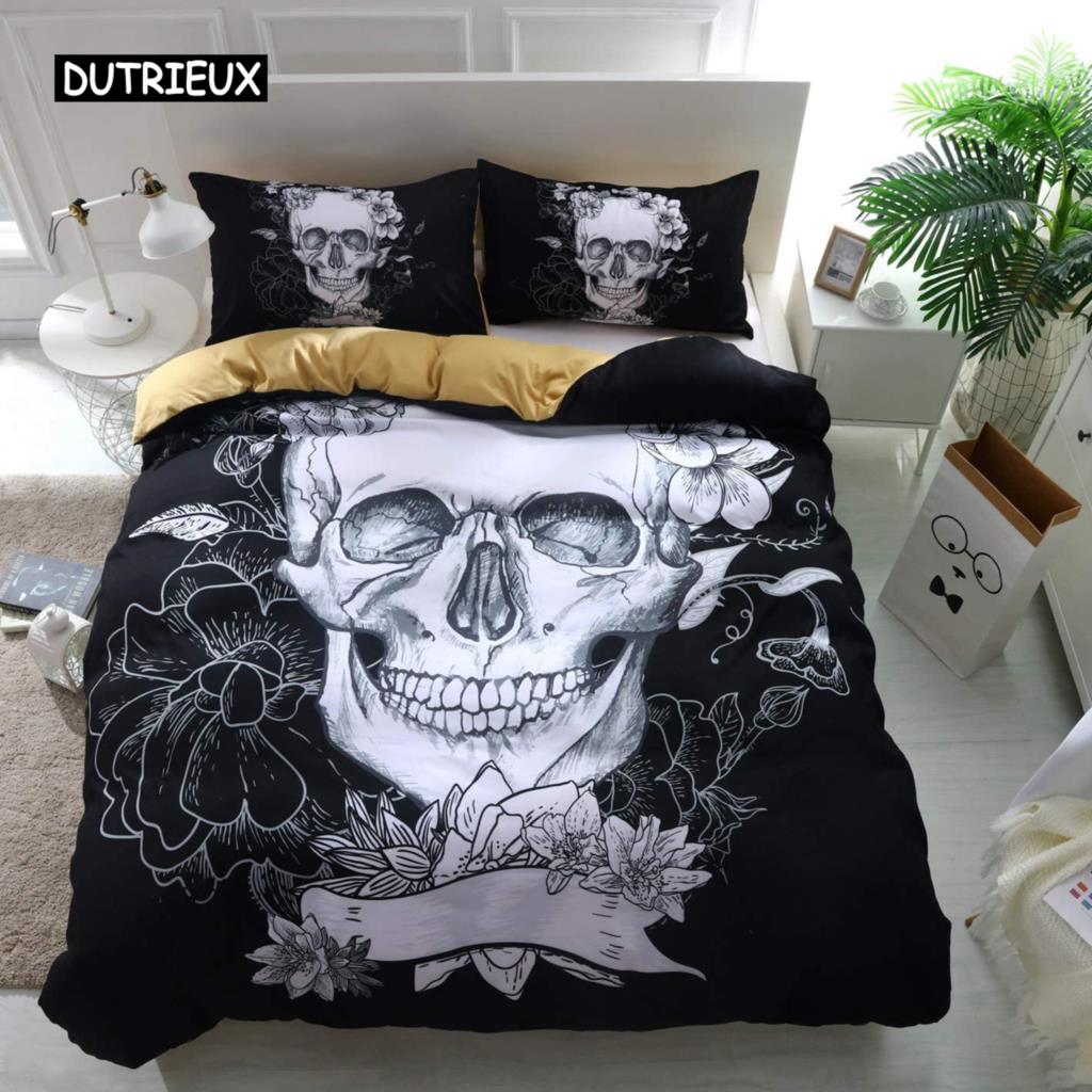 Sugar Skull Duvet Cover Set 3D Printed Gothic Bedding Soft Comforter with Zipper 2 Pillow Shams