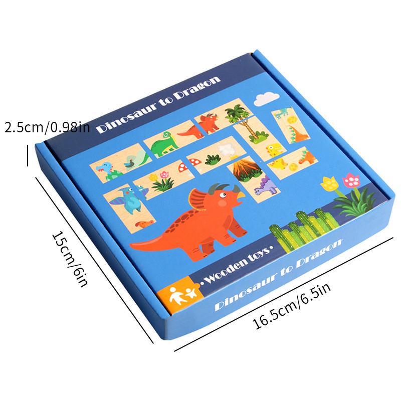 Wooden Dinosaur Dominoes Puzzle Game For Kids Educational Brain Training Toys
