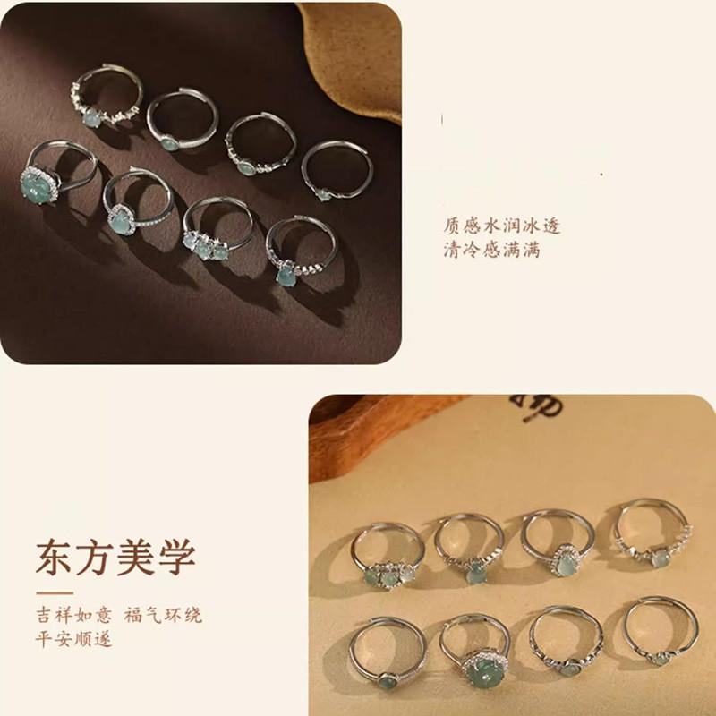 Stunning New Chinese Style Gourd Jade Ring For Women In Trendy Geometric Design