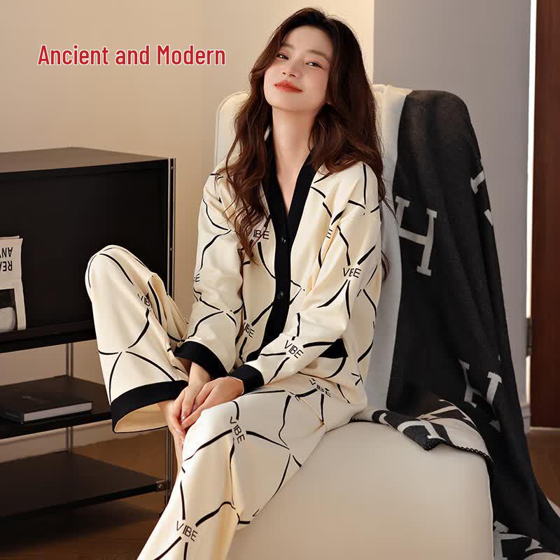 GUJIN Women s 100% Cotton Long Sleeve Pajama & Homewear Set L