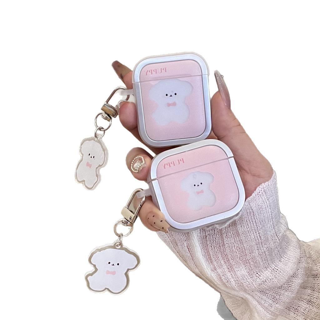 Plated Photo Frame Pink Bow Puppy for AirPods 1 Apple Bluetooth Wireless Headset Cover Pro1/1