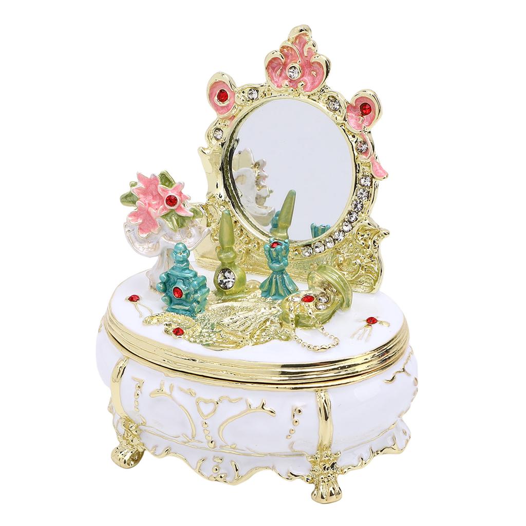 Dressing Table Shaped Trinket Box Decorative Hand Painted Metal Enamel Jewelry   for Rings Bracelets