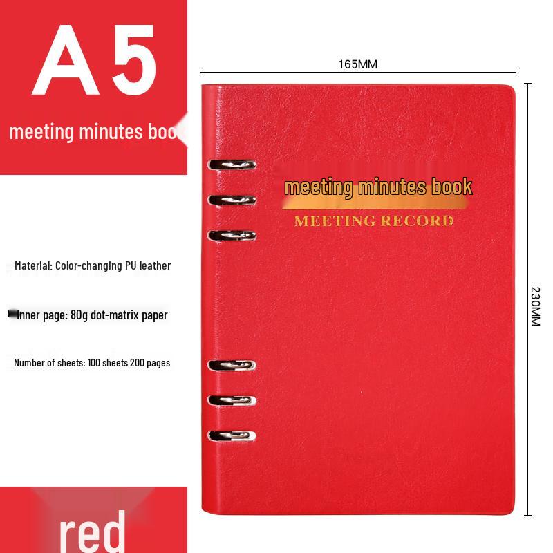 A5 Loose-Leaf Business Meeting Notebook with Thick Leather Cover and Pen Holder