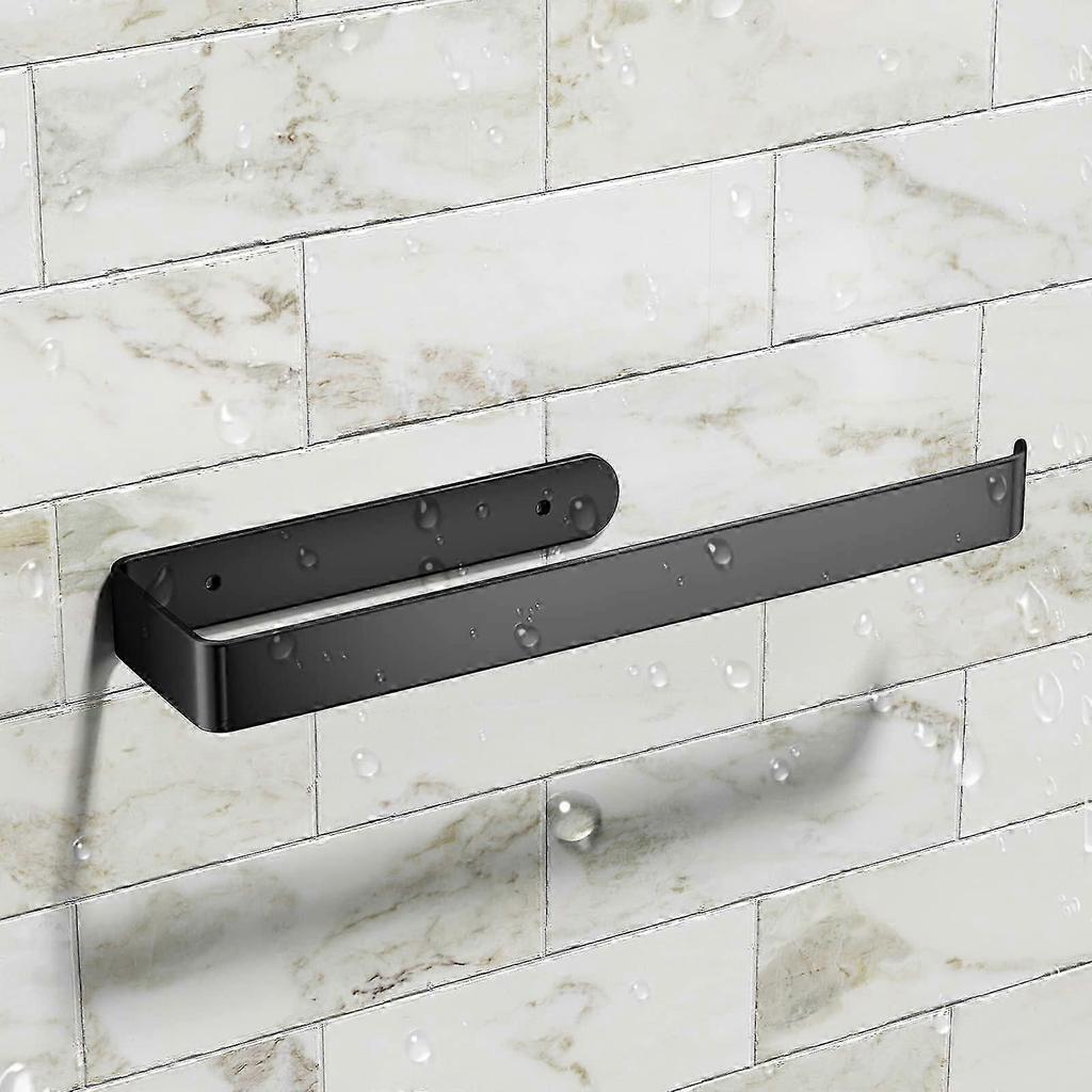 Self Adhesive or Drilled Towel Holder, Waterproof and Rustproof Aluminum Kitchen Towel Rack(Black)