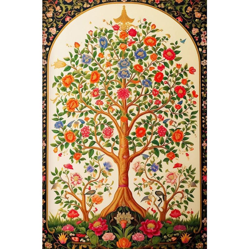 Indischer Lebensbaum Vintage Volkskunst Blühender Baum Böhmische Kunst Poster Leinwandmalerei Wanddrucke Bild für Zimmer Heimdekor