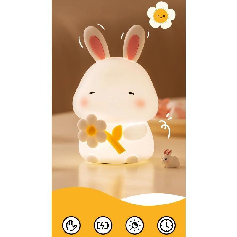 Cute Rabbit Silicone LED Night Light USB Rechargeable Touch Cartoon Animal Lamp for Kids Children Bedroom Home Decor