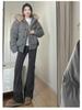 Petite High Waist Flare Sweatpants for Women - White/Grey, Slimming Horseshoe Design, Drawstring, American Style, Spring/Autumn.