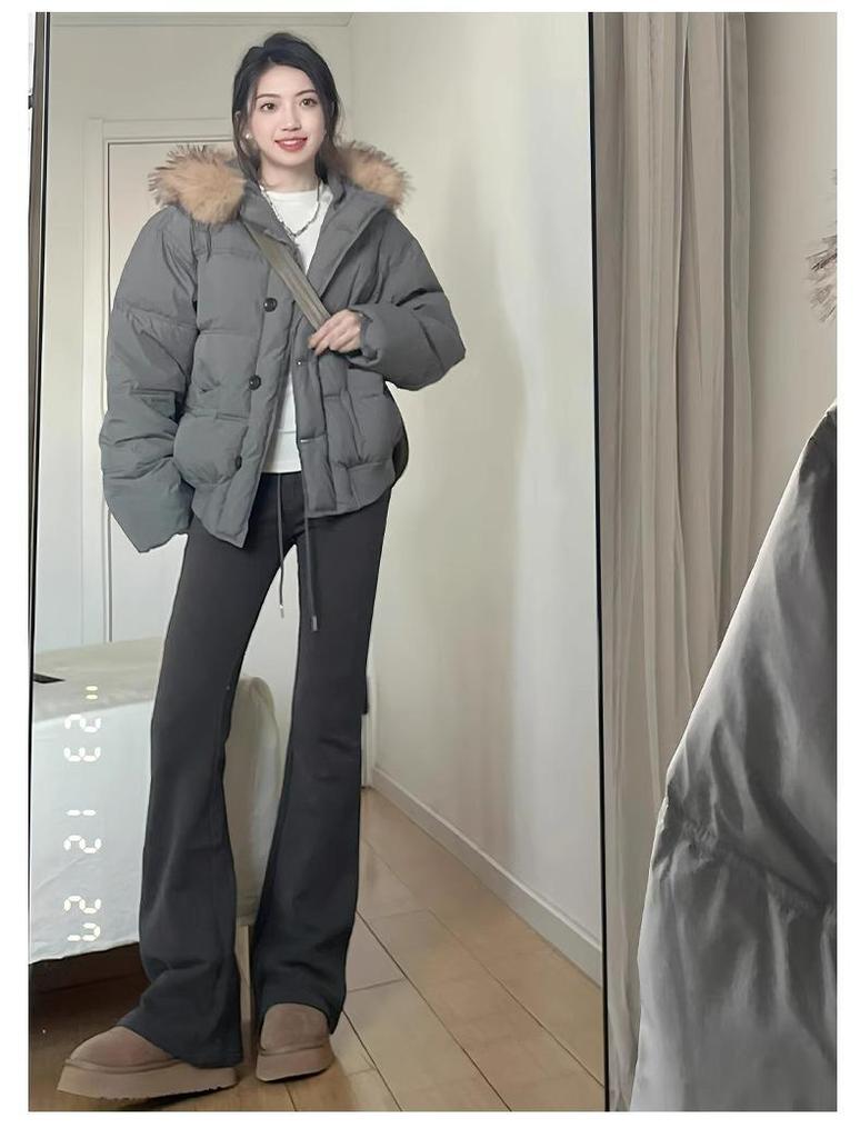 Petite High Waist Flare Sweatpants for Women - White/Grey, Slimming Horseshoe Design, Drawstring, American Style, Spring/Autumn.
