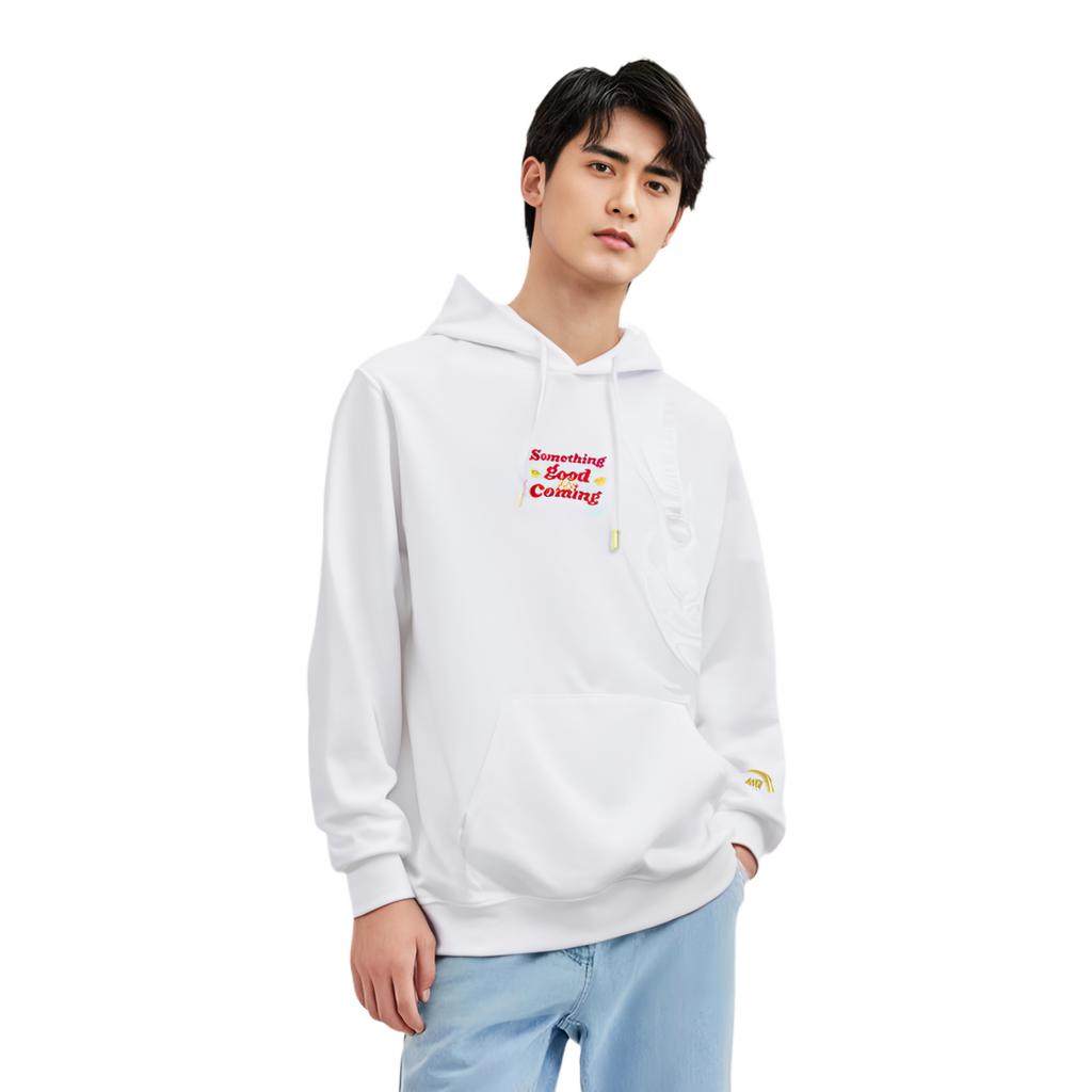 Anta Dragon Year Series Good Things Happen Letter Print Loose Hoodie Men Hoodies Paper-White 152418761-1