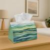 1pc Modern Abstract Watercolor Tissue Holder - Rectangular Tabletop Dispenser with Green & Blue Hill Landscape Design, Multi-Layered Suitable for Livi